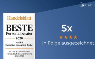 Handelsblatt zeichnet HAGER zum 5. Mal als eine der besten Personalberatungen Deutschlands aus