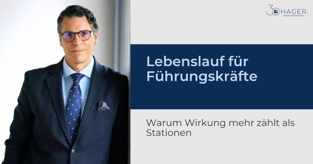 Oliver M. Badura, COO und Co-Founder von HAGER Executive Consulting, daneben der Titel „Lebenslauf für Führungskräfte“
